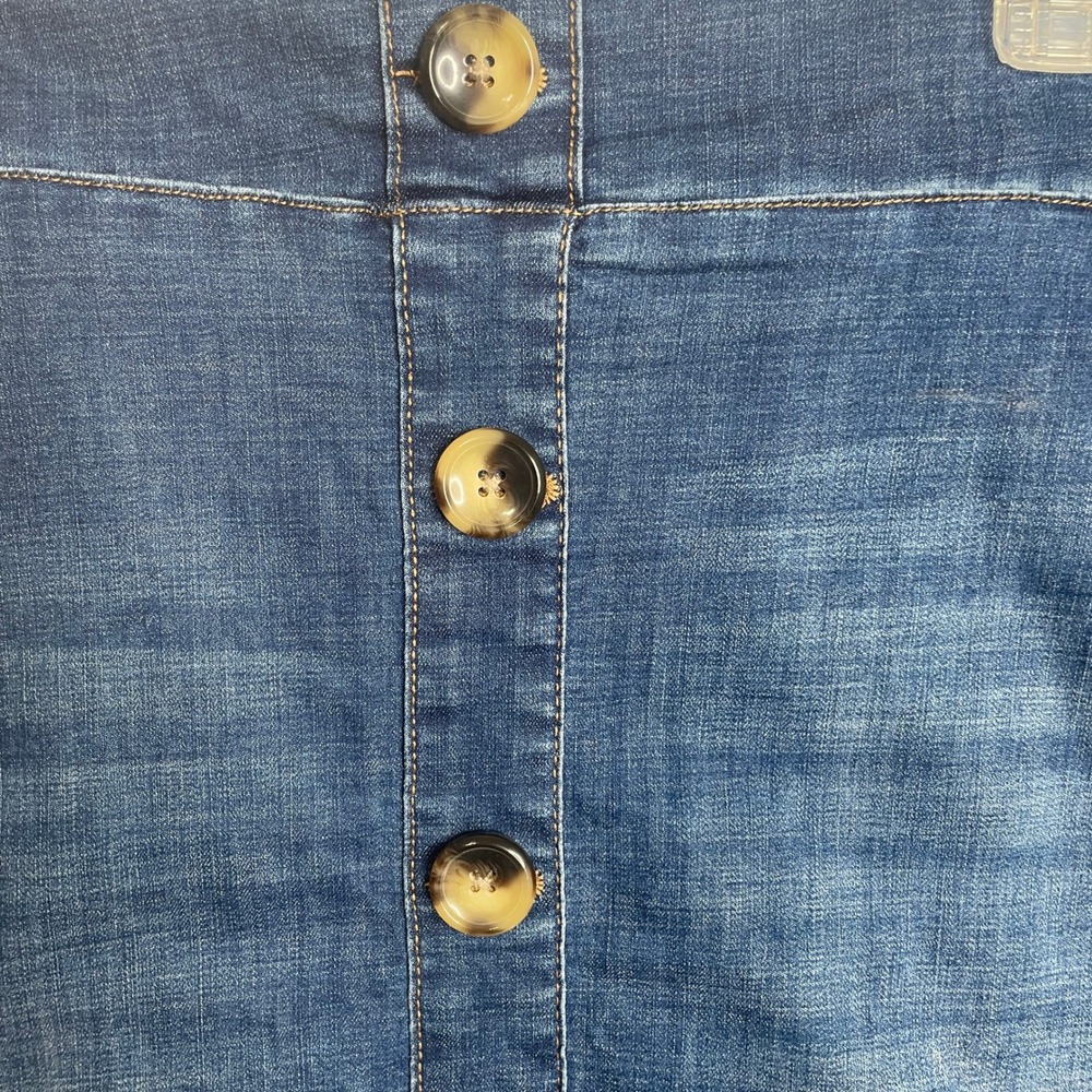 Womens Denim Midi Skirt Blue Paperbag Waist Button Front XL READ - Picture 4 of 5